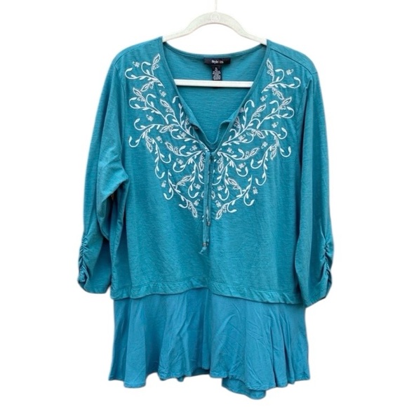 Style & Co. Tops - Style & Co Flounce Hem Peasant Top in Delilah Green Size XL